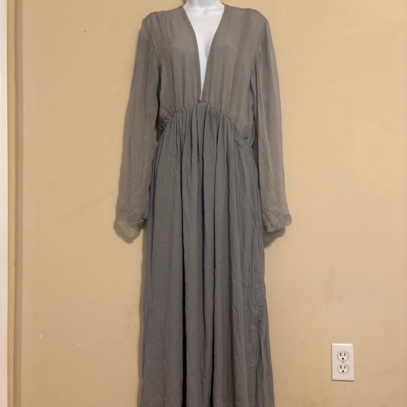 Women's Pampelone Gray Plunge Sheer Panel Maxi Dress Large - Picture 12 of 16